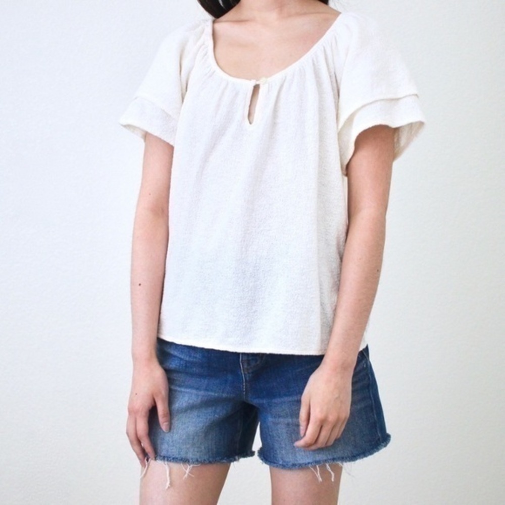 Madewell Texture & Thread Tiered Sleeve Top Ivory